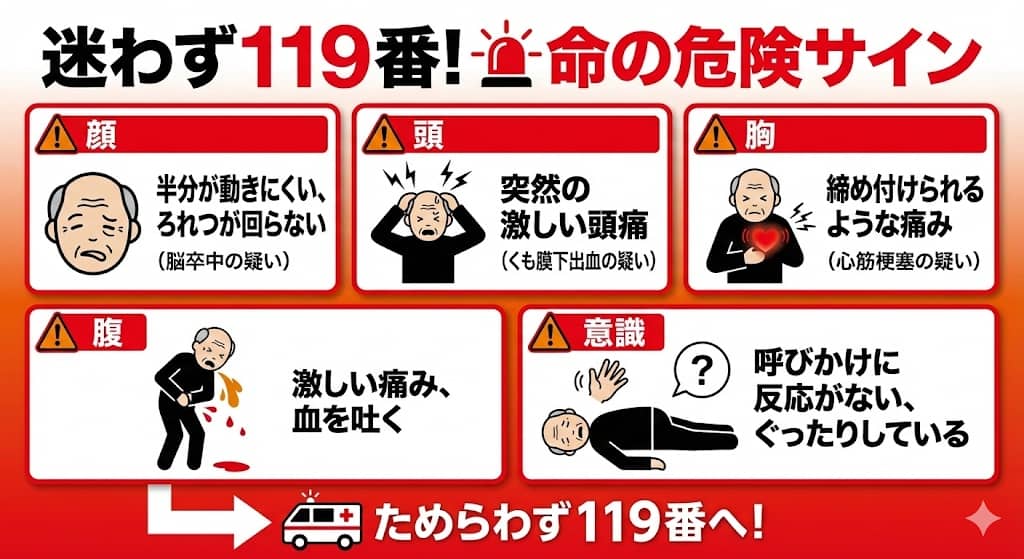 高齢者の急変・ためらわず呼ぶべき症状リスト