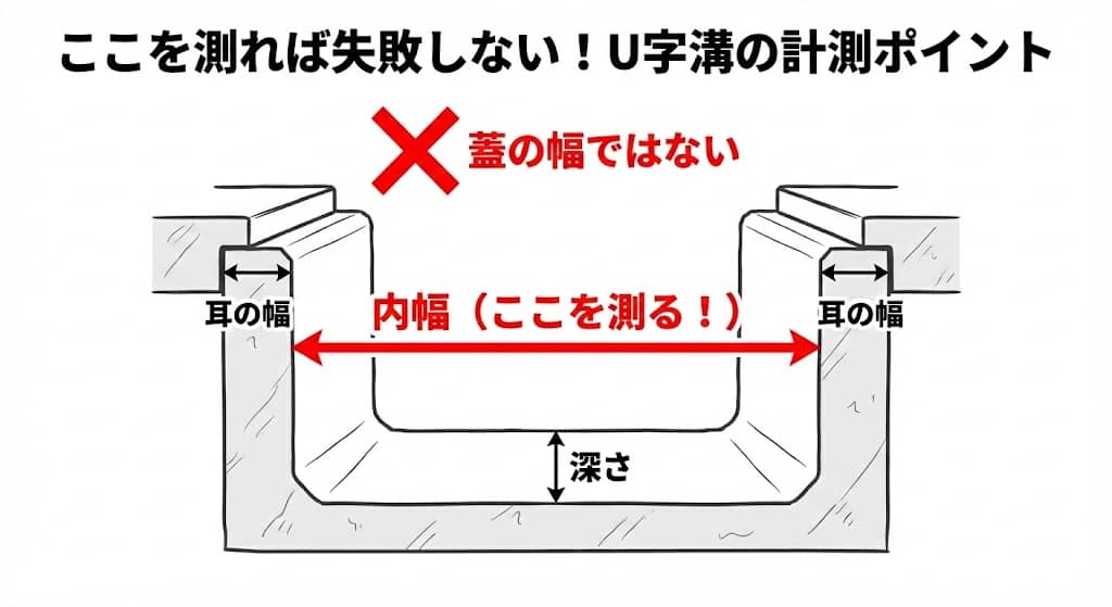 U字溝の正しい計測箇所図解