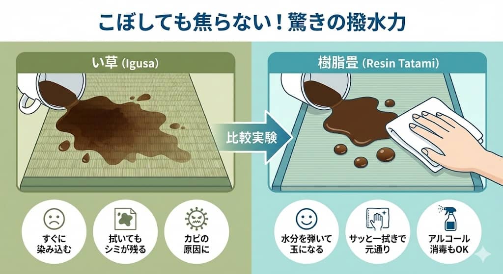 い草 vs 樹脂畳 撥水性比較実験