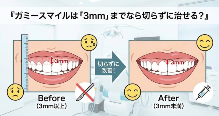 ガミースマイルは「3mm」までなら切らずに治せる？