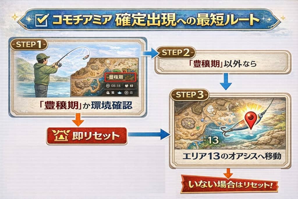 コモチアミア確定出現への最短ルート