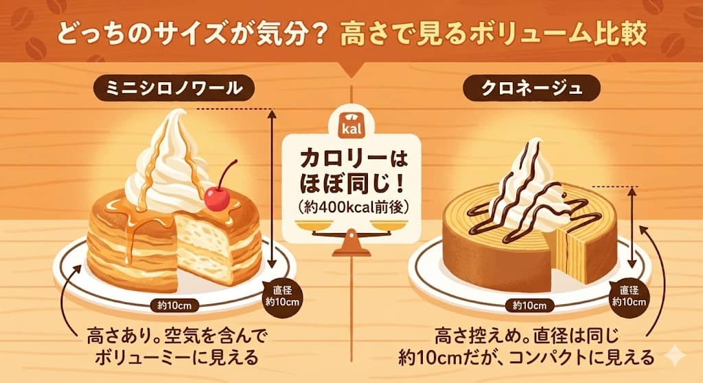 ミニシロノワールとクロネージュのサイズ・高さ比較図