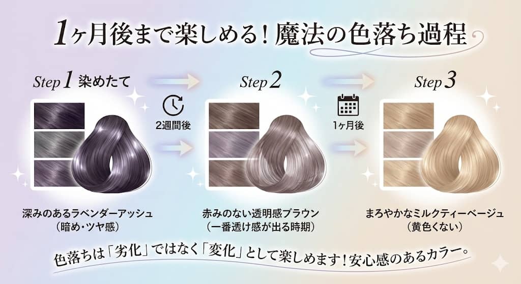 ラベンダーアッシュの色落ちタイムライン