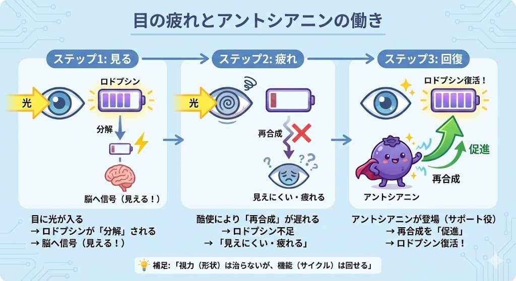 ロドプシンの再合成とアントシアニンの役割