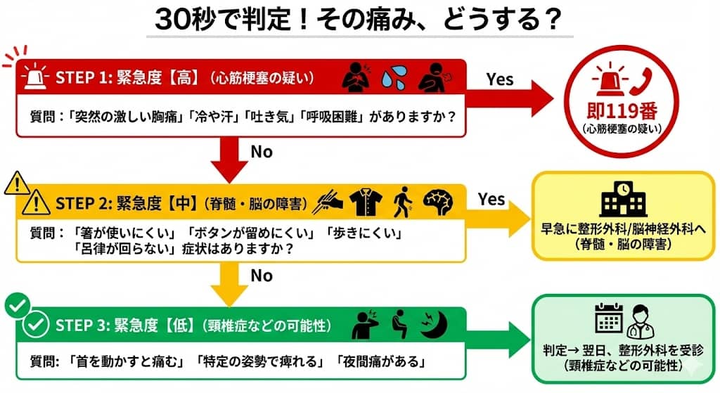 腕の痛み 緊急度判定フローチャート