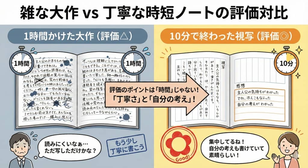 雑な大作 vs 丁寧な時短ノートの評価対比