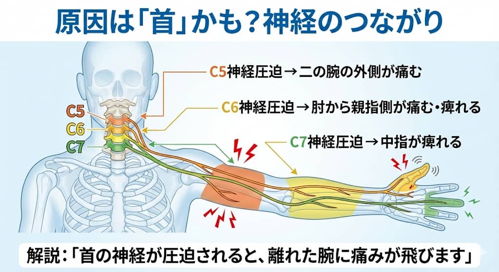 頸椎の神経圧迫と腕の痛みの関係（デルマトーム）