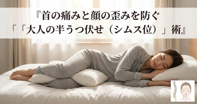 首の痛みと顔の歪みを防ぐ「大人の半うつ伏せ」術