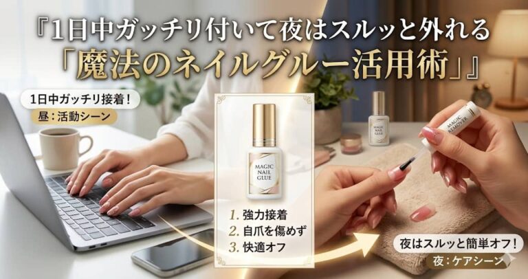 1日中ガッチリ付いて夜はスルッと外れる『魔法のネイルグルー活用術』