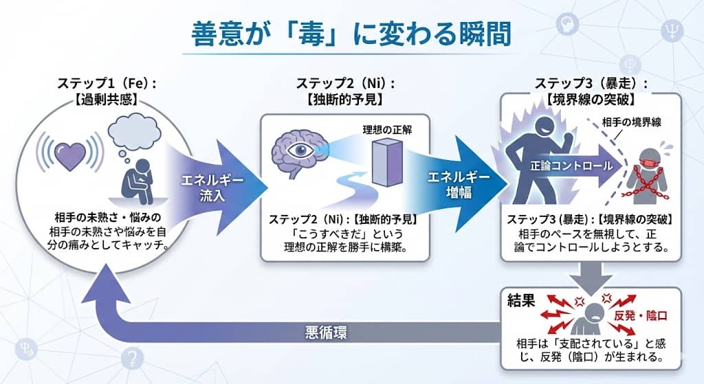 Fe-Niループによる支配のメカニズム図