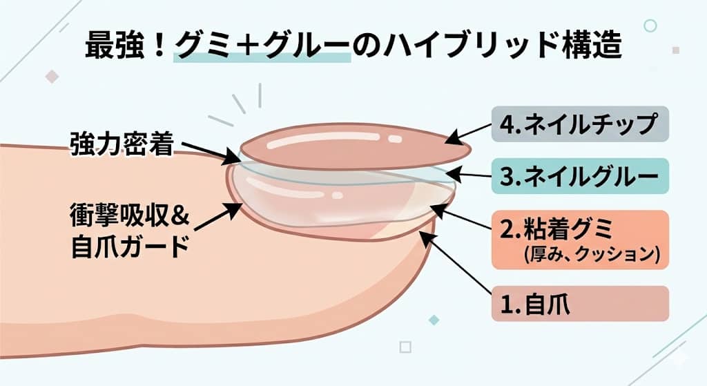 グミ＋グルーのハイブリッド装着 断面図