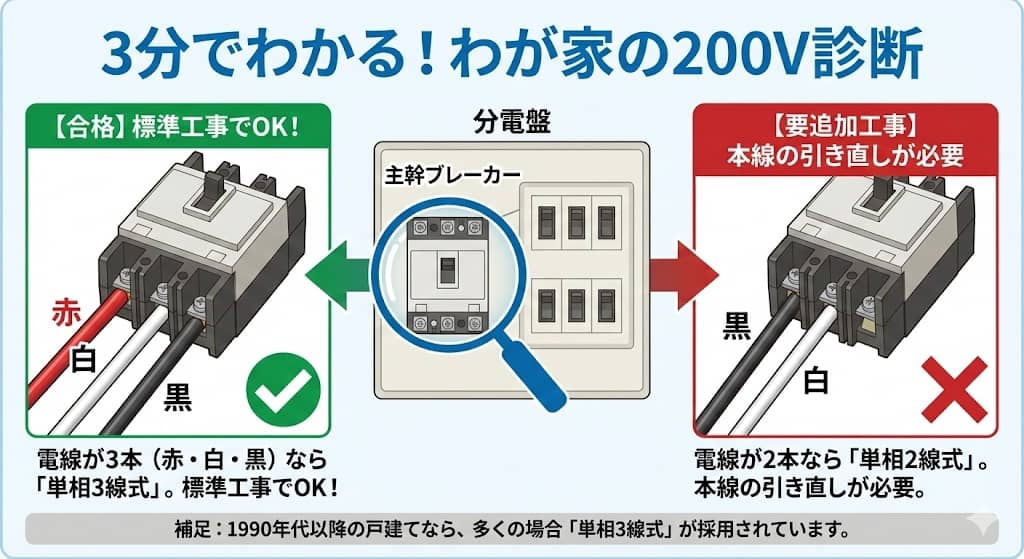 分電盤の主幹ブレーカーによる200V可否診断