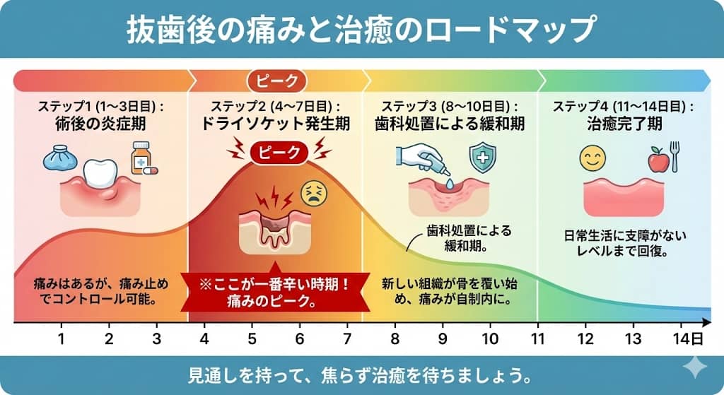 抜歯後14日間の痛み消失タイムライン