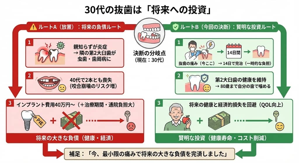 親知らず放置vs抜歯のリスク比較フロー図