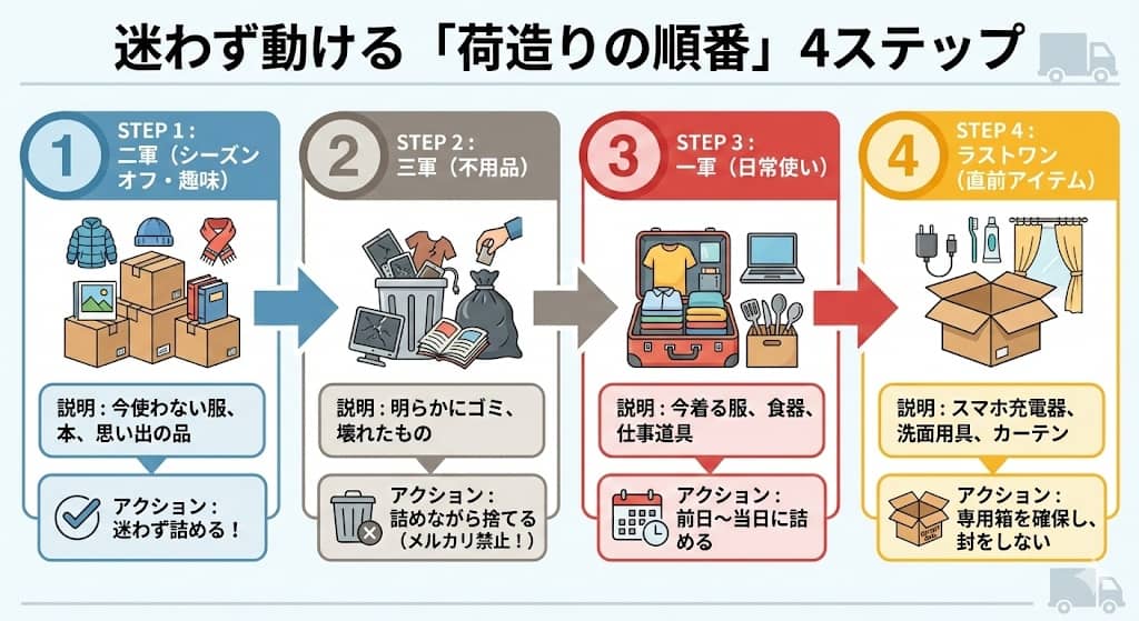 迷わず動ける「荷造りの順番」4ステップ