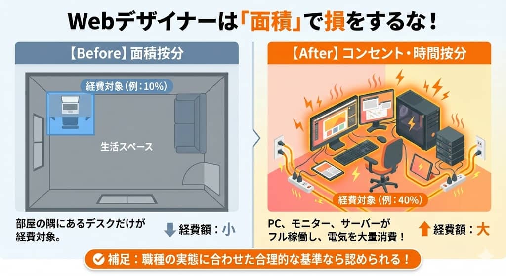 面積按分 vs コンセント・時間按分の比較図