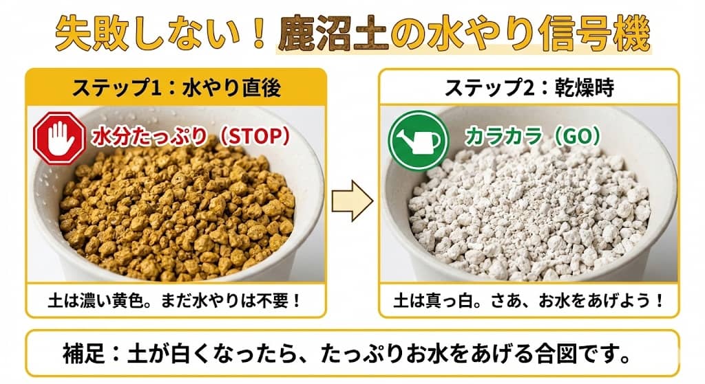 鹿沼土の水やりサイン（信号機）