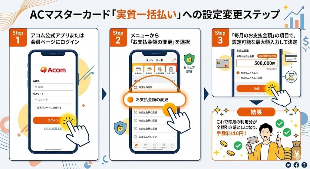 ACマスターカード「実質一括払い」への設定変更ステップ