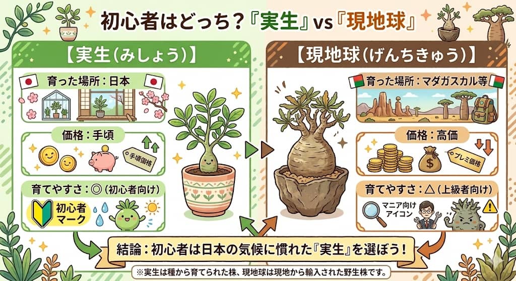 「実生」と「現地球」の違い比較図解