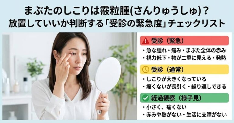 まぶたのしこりは霰粒腫(さんりゅうしゅ)？放置していいか判断する「受診の緊急度」チェックリスト