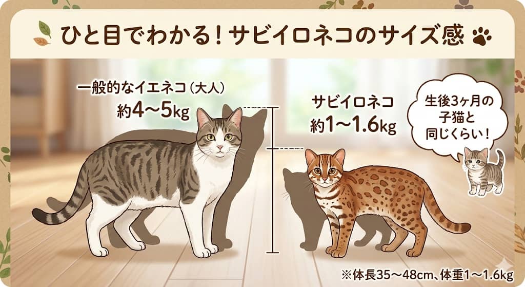 サビイロネコとイエネコのサイズ比較図