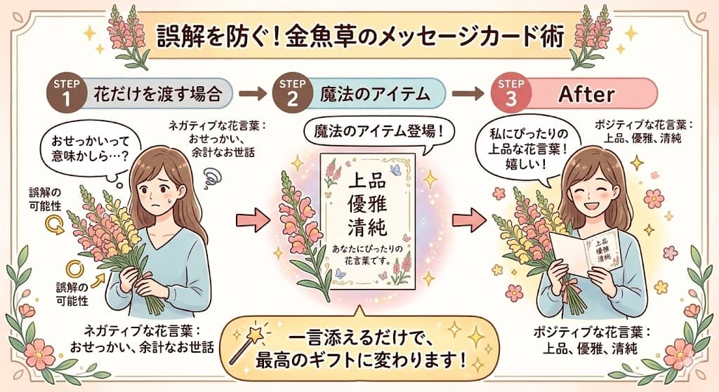 ネガティブな花言葉をポジティブに変換するメッセージカードの魔法