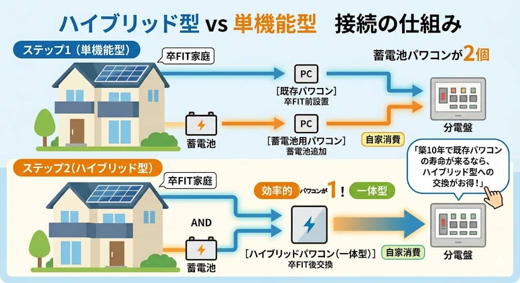 ハイブリッド型と単機能型の仕組みの違い