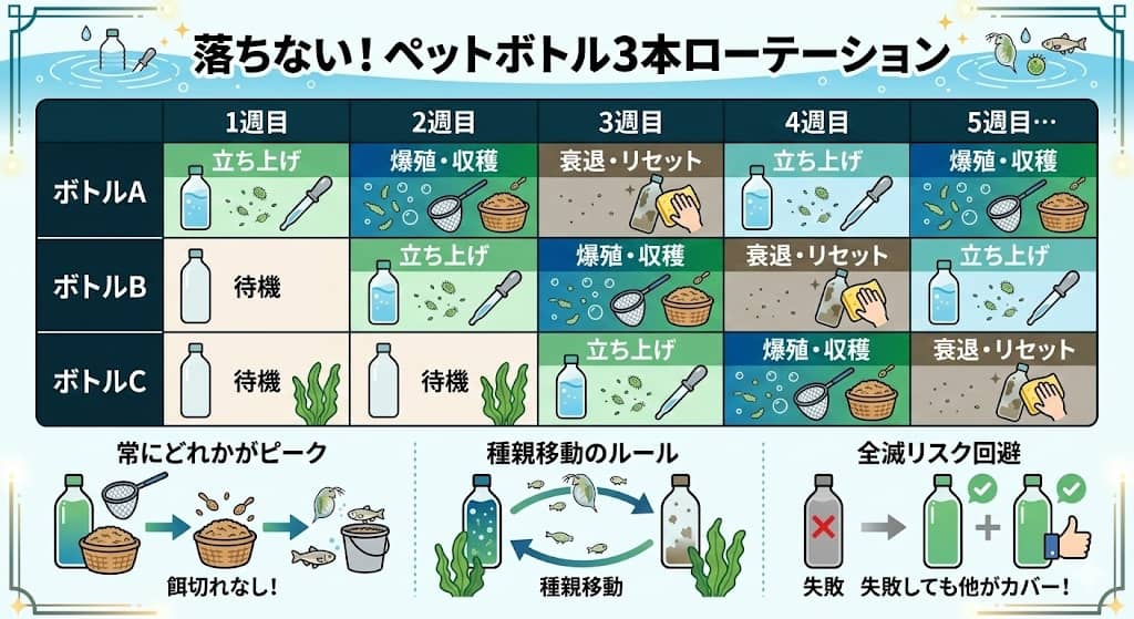 ペットボトル3本ローテーションの運用サイクル