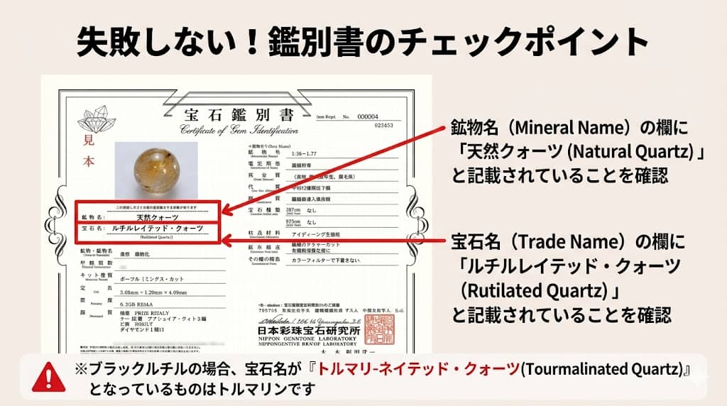ルチルクォーツの鑑別書の読み方