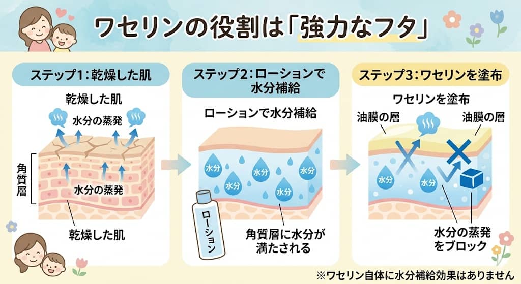 ワセリンの「フタ」効果の図解