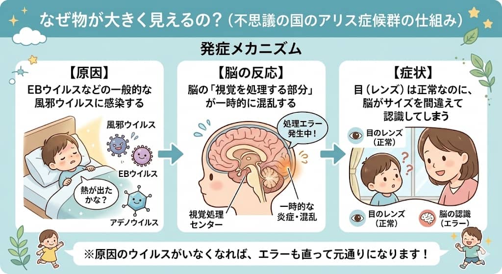 不思議の国のアリス症候群の発症メカニズム図解