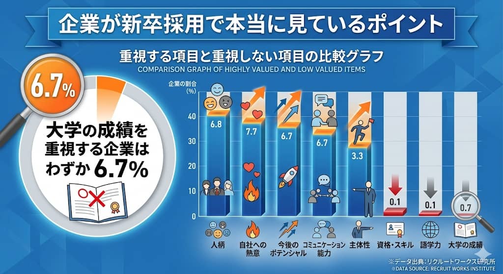 企業が採用で重視する項目と重視しない項目の比較グラフ