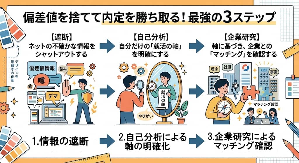 内定獲得までの正しい3ステップフローチャート