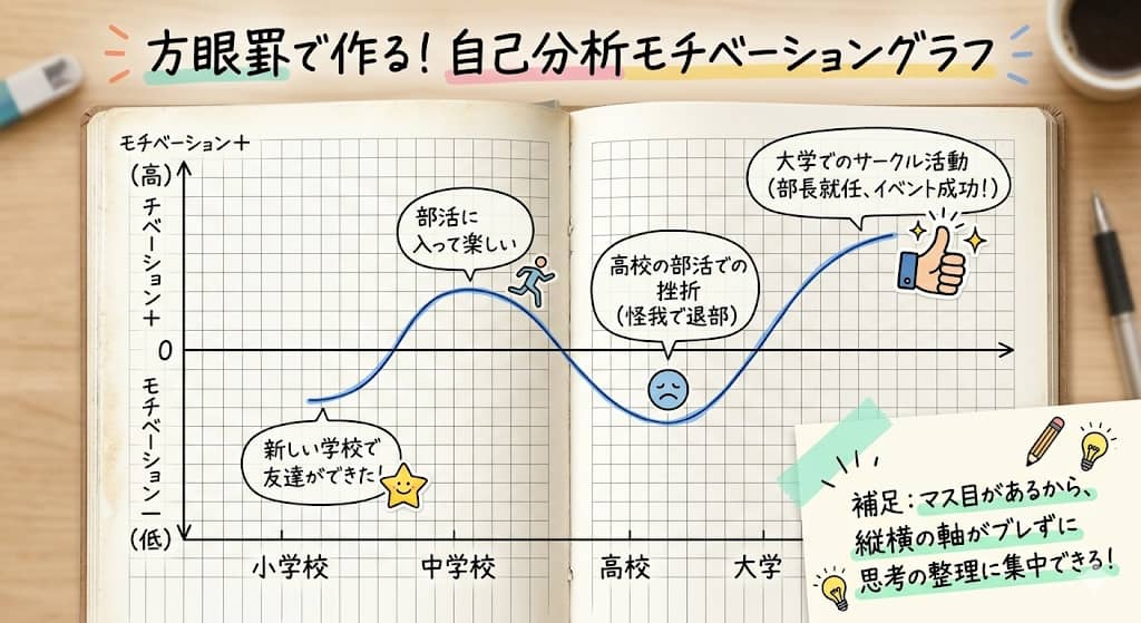 方眼罫を使ったモチベーショングラフの記入例