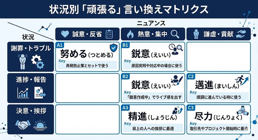 状況別「頑張る」言い換えマトリクス