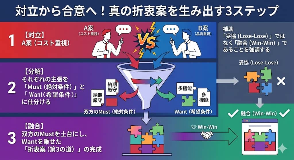 真の折衷案を作るMust／Want分析フロー