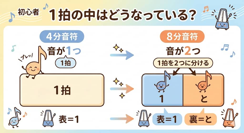 4分音符と8分音符の違いをやさしく見せる図
