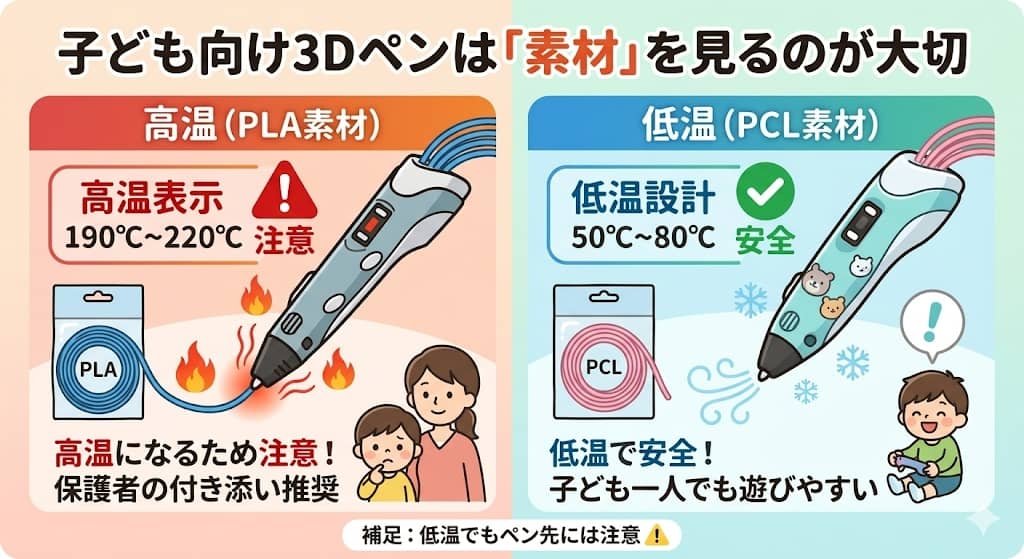 PLA素材とPCL素材の温度の違いをやさしく図解
