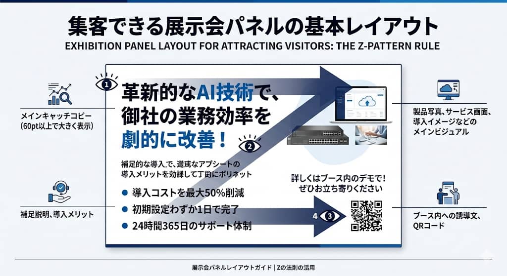 Zの法則を使った展示会パネルのレイアウト例