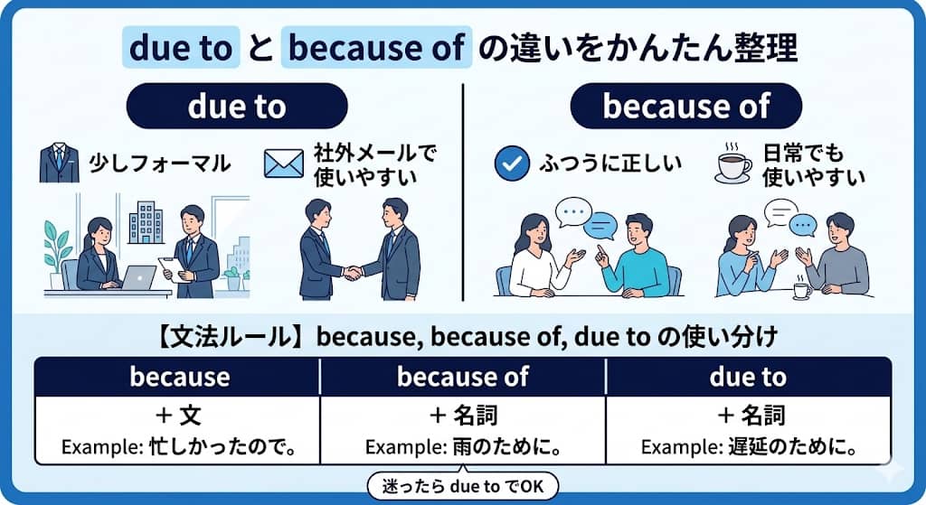 due to と because of の使い分け早見表