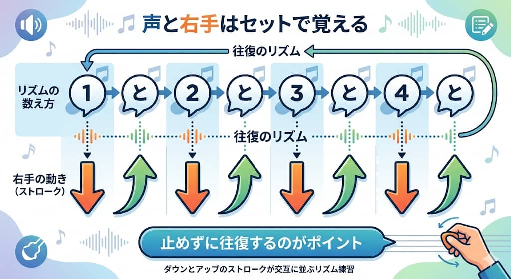 「1と2と」と右手の連動図