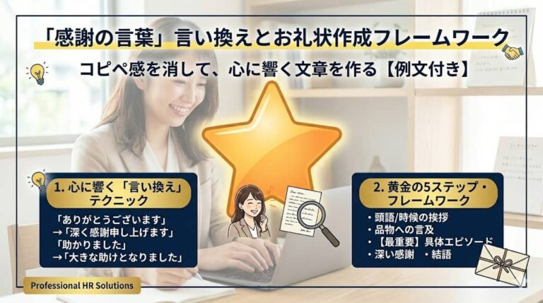「感謝の言葉」言い換えと、お礼状作成フレームワーク