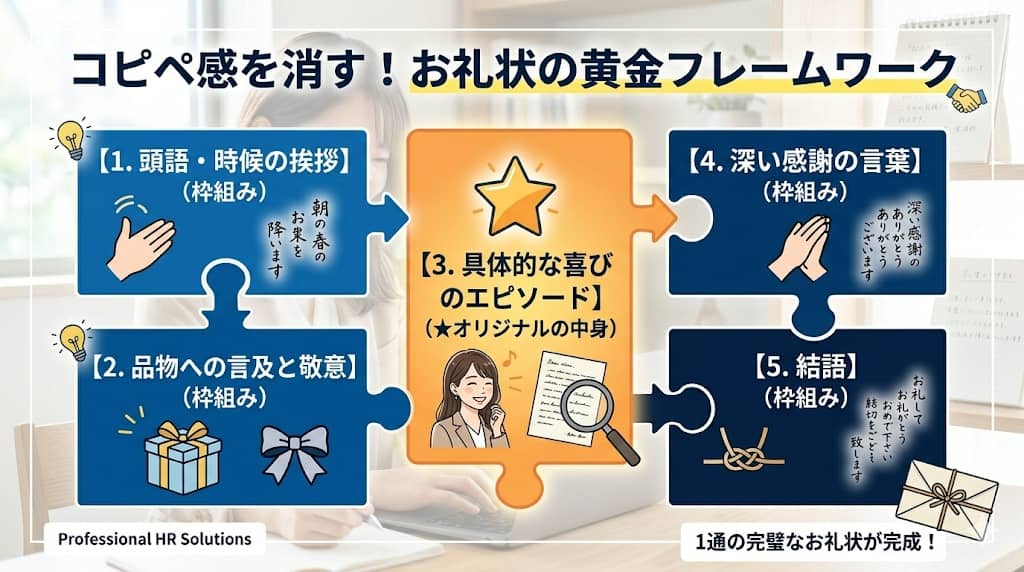 お礼状の黄金フレームワーク（5つのブロック）