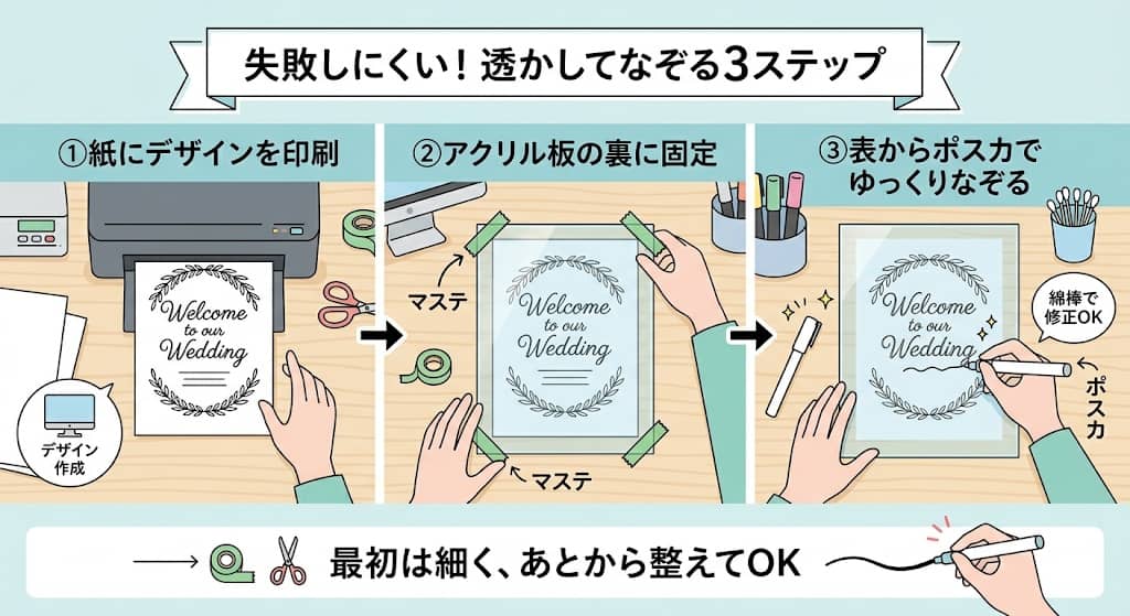 アクリル板の透かしなぞり手順