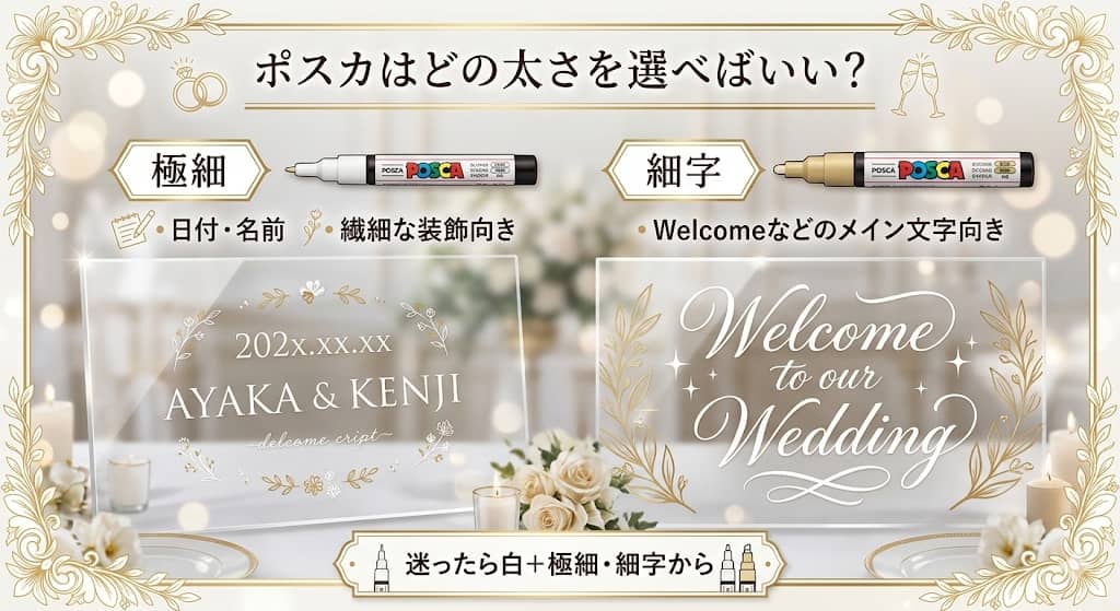 ウェルカムボードに使いやすいポスカの太さ比較