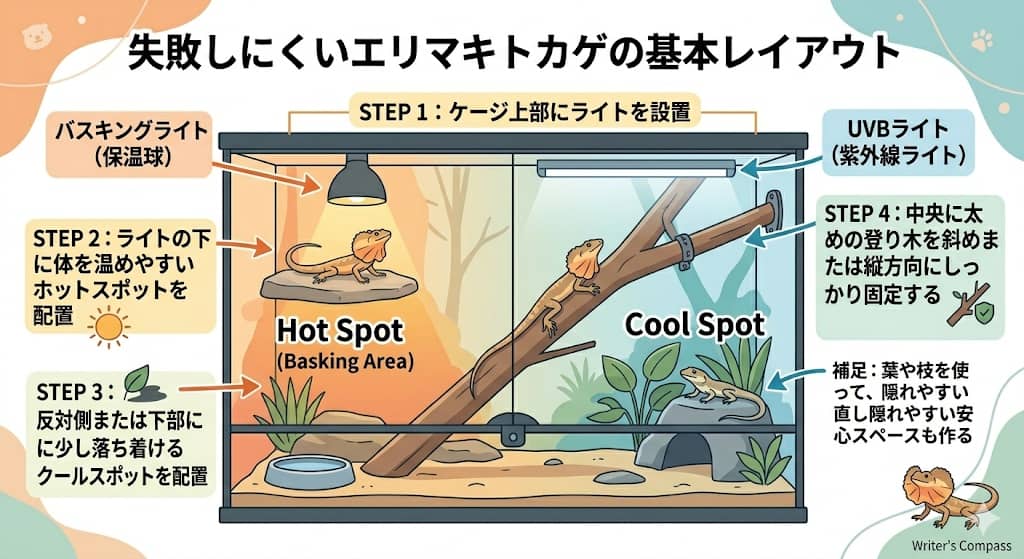 エリマキトカゲの基本レイアウトと温度の考え方