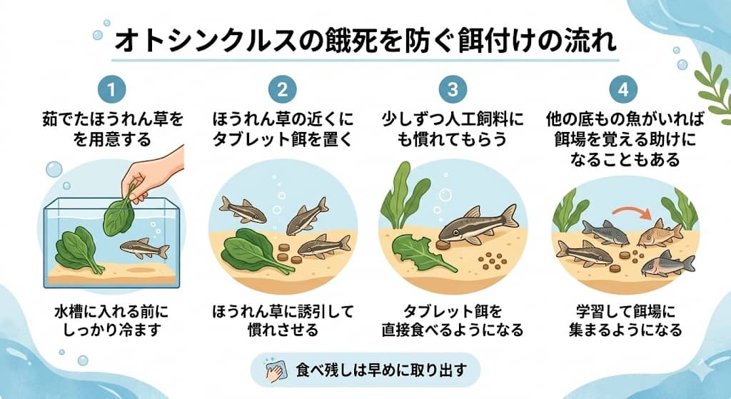 オトシンクルスのやさしい餌付けステップ