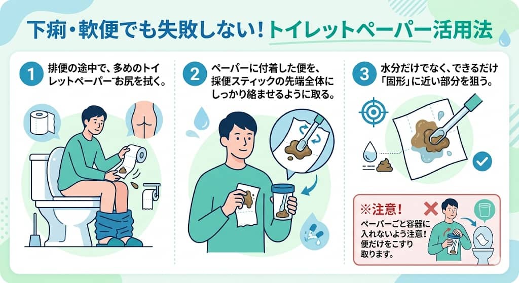 トイレットペーパーを活用した確実な採便手順