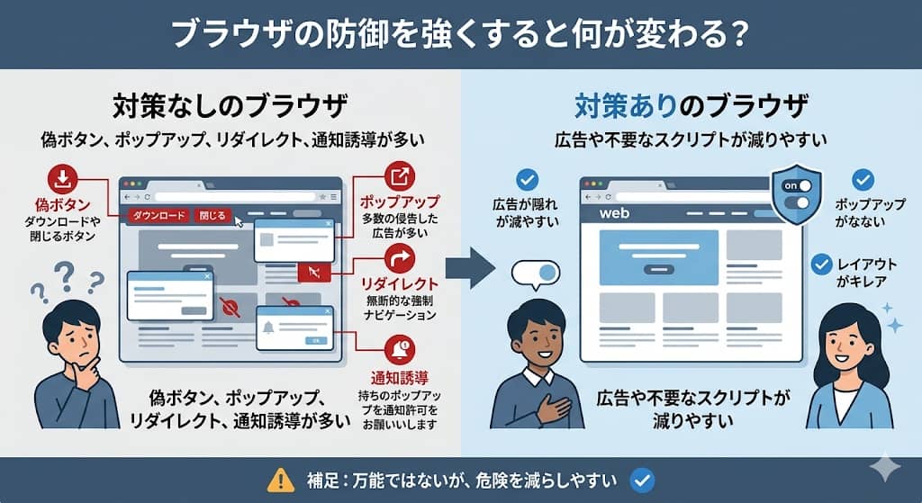 ブラウザ防御で防げることの図解