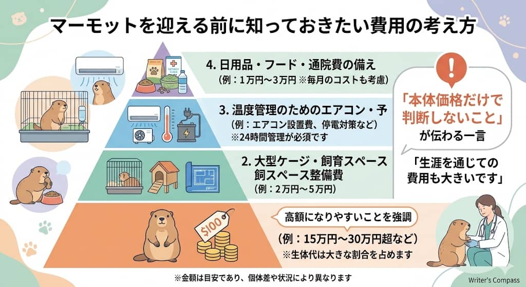 マーモット飼育の初期費用イメージ図